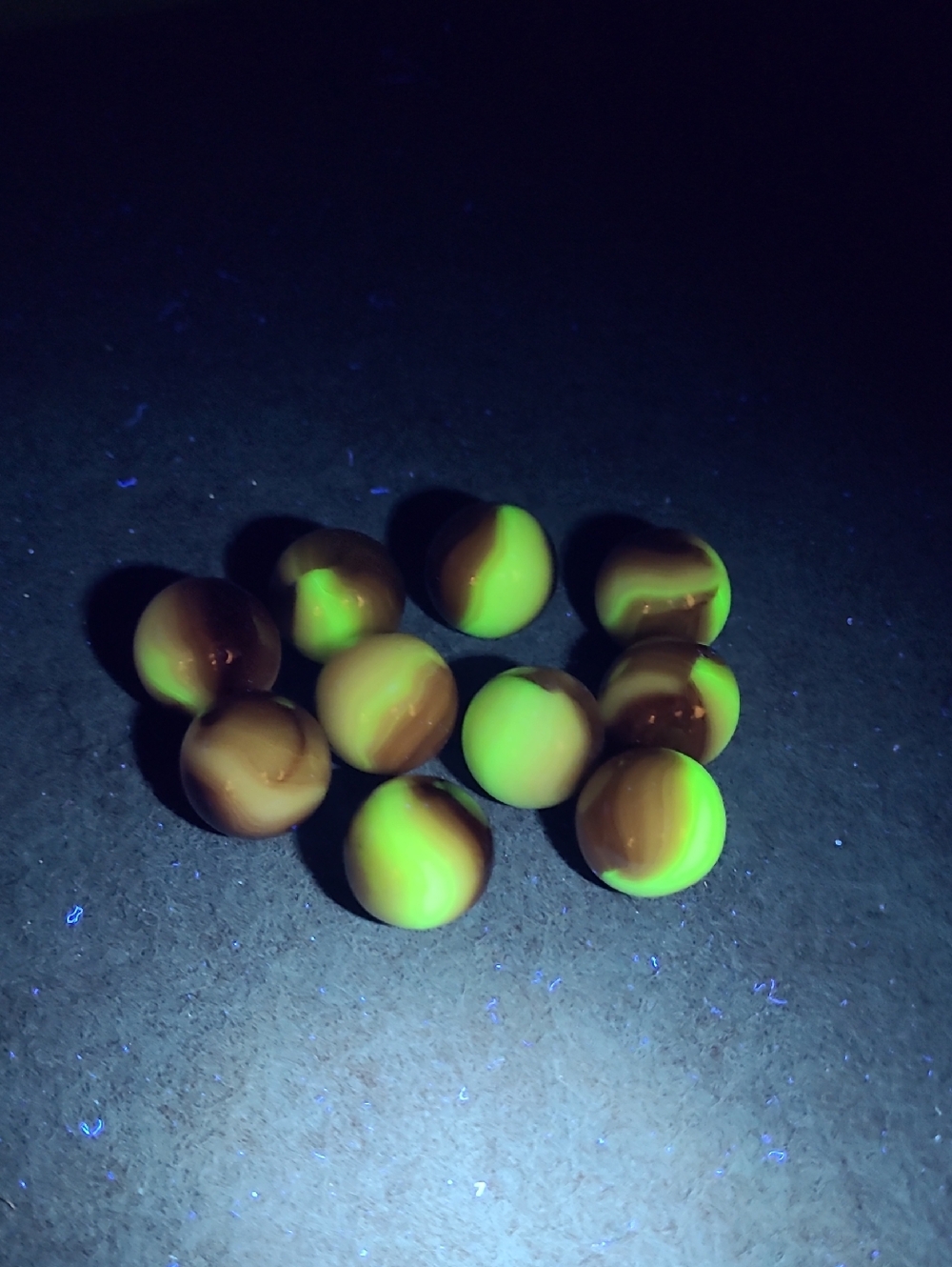 Vintage Uranium Marbles White and Redish Brown Patches